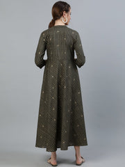 Women Grey & Off-White Printed Maternity Dress with Three Quarter Sleeves