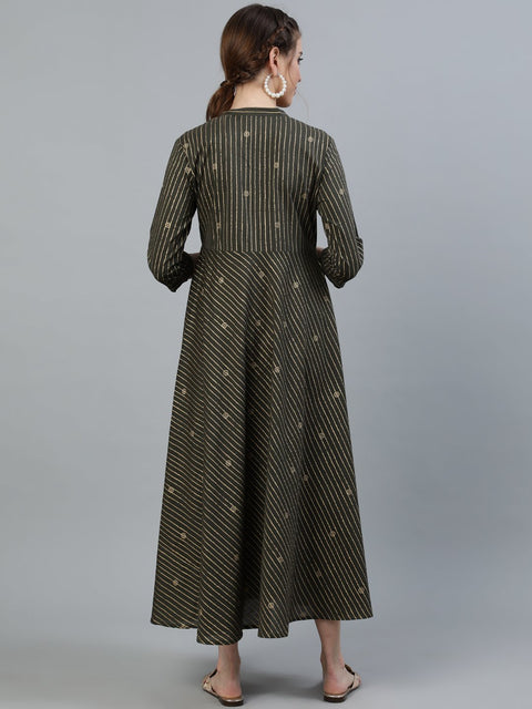 Women Grey & Off-White Printed Maternity Dress with Three Quarter Sleeves