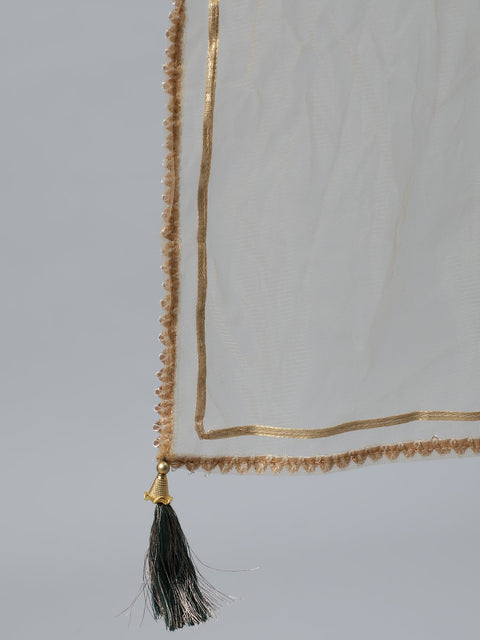 Women Green foil Printed Maxi Dress With Embroidered Net Dupatta