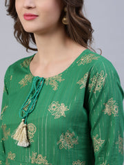 Women Green Floral Printed Dress With Dupatta