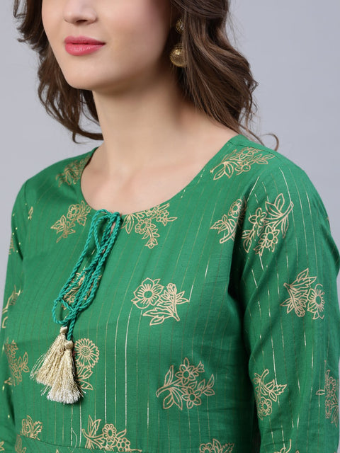 Women Green Floral Printed Dress With Dupatta