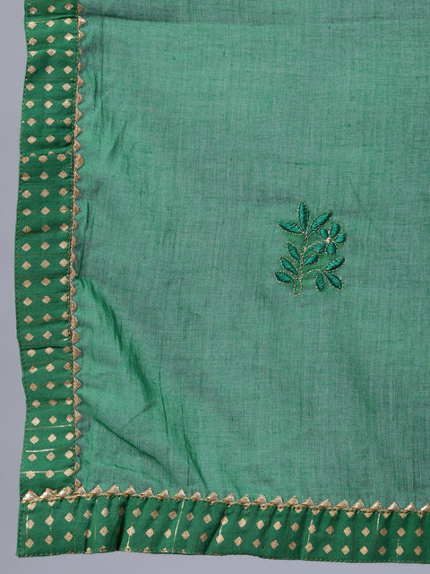 Women Green Floral Printed Dress With Dupatta