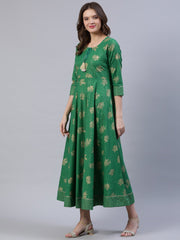 Women Green Floral Printed Dress With Dupatta