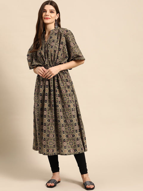 Women Multi Printed Kaftan With Tie-Ups