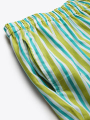 Womens light Green Striped Night Suit