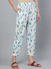 Women Off White Printed Trouser