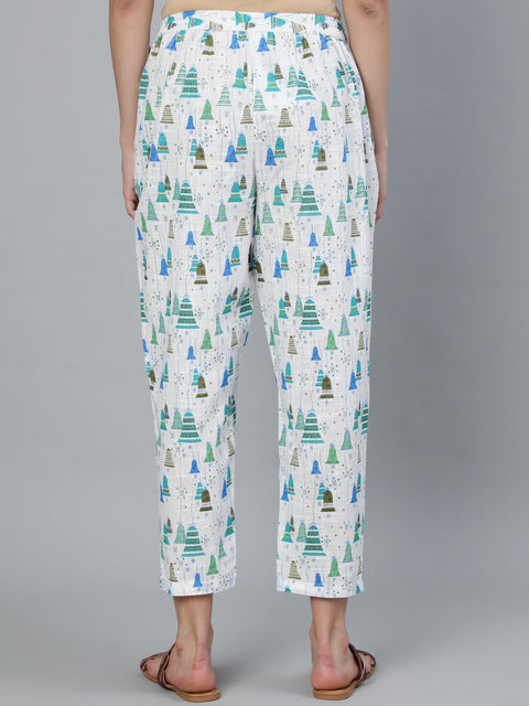 Women Off White Printed Trouser