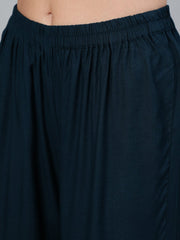 Women Teal Blue Gold Embroidered Straight Kurta With Tired Sharara & Organza Dupatta