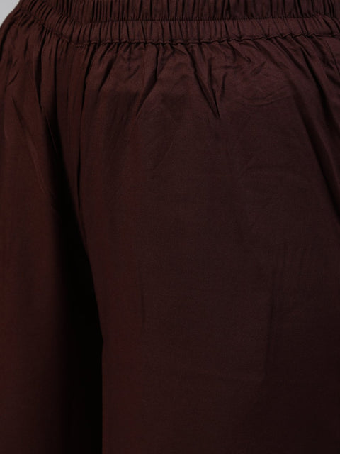 Women Dark Brown Sequence Straight Kurta Plazzo & Net Dupatta