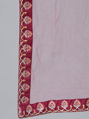 Women Burgundy Embroidered Straight Kurta Plazzo & Organza Dupatta