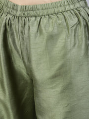 Women Olive Green Foil Printed Straight Kurta Plazzo & Organza Dupatta