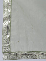 Women Olive Green Foil Printed Straight Kurta Plazzo & Organza Dupatta