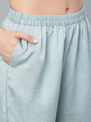 Women Pastel Blue Embroideres Straight Kurta Plazzo & Net Dupatta