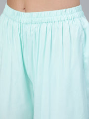 Women Sea Green Straight Embroidered Kurta With Plazzo & Dupatta