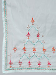 Women Sea Green Straight Embroidered Kurta With Plazzo & Dupatta