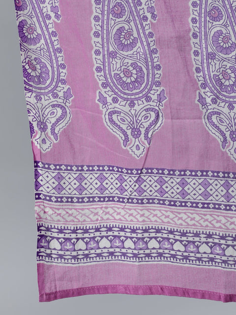 Women Purple Printed Maternity Dress With Three quarter sleeves & Dupatta