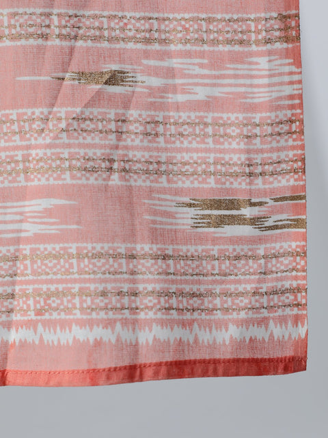 Women Peach & gold Printed Maternity Dress With Three quarter sleeves & Dupatta