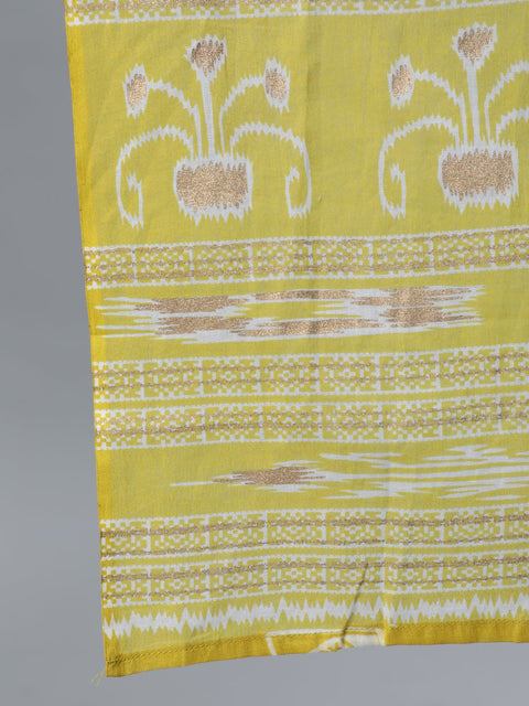 Women Lime Green & Gold Indigo Printed Maternity Dress With Three quarter sleeves & Dupatta