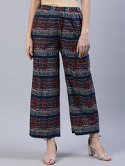 Women Blue & Red Printed Palazo