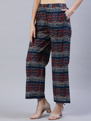 Women Blue & Red Printed Palazo