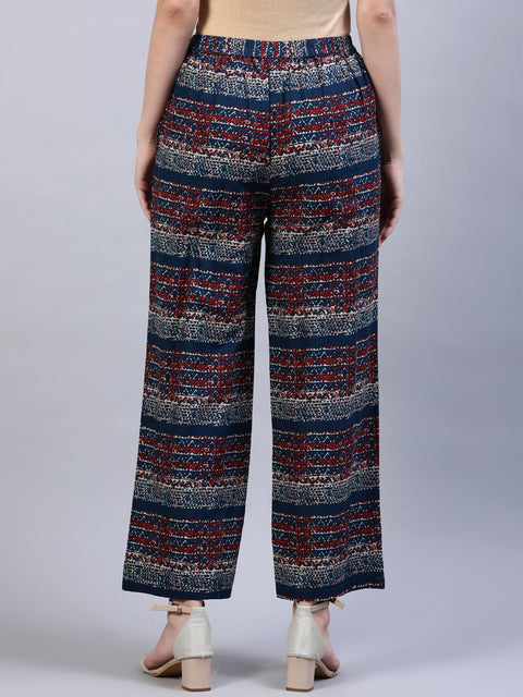 Women Blue & Red Printed Palazo