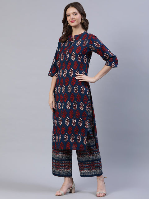 Women Blue & Red Printed Palazo