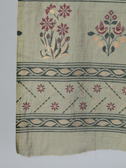 Women Olive Embroidered Layered Pure Cotton Kurti with Trousers & With Dupatta