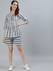 Women Off-White & Black Printed Night suit