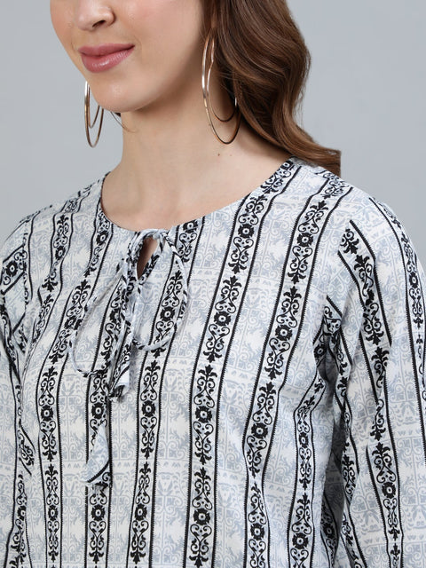 Women Off-White & Black Printed Night suit