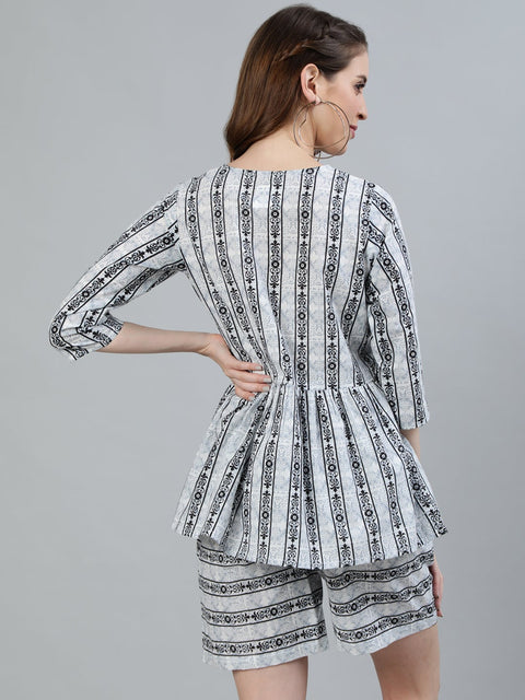 Women Off-White & Black Printed Night suit