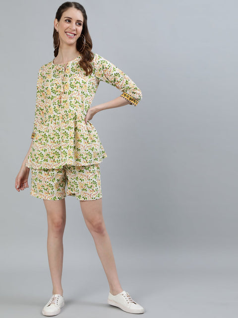 Women Yellow Floral Printed Night suit