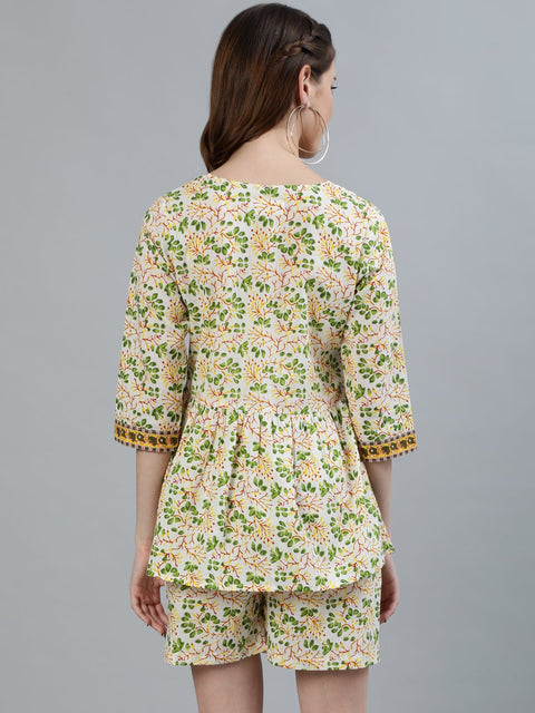 Women Yellow Floral Printed Night suit