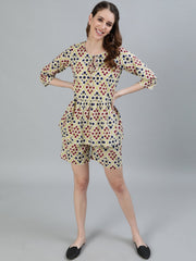 Women Cream Printed Night suit