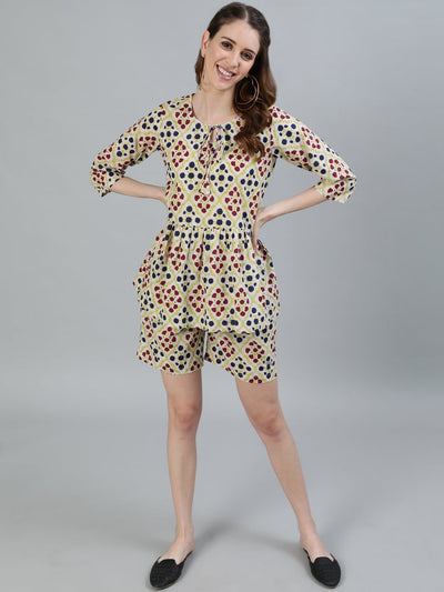 Women Cream Printed Night suit