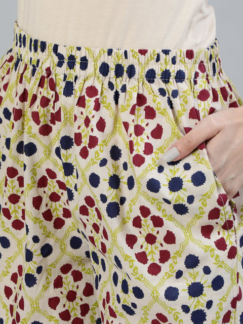 Women Cream Printed Night suit