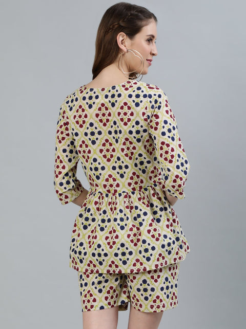 Women Cream Printed Night suit