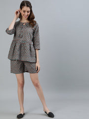 Women Green Printed Night suit