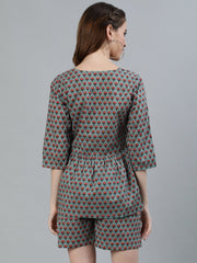 Women Green Printed Night suit