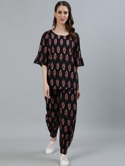 Women Black Printed Night suit