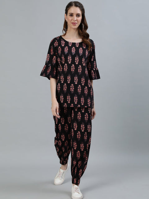 Women Black Printed Night suit