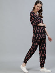 Women Black Printed Night suit