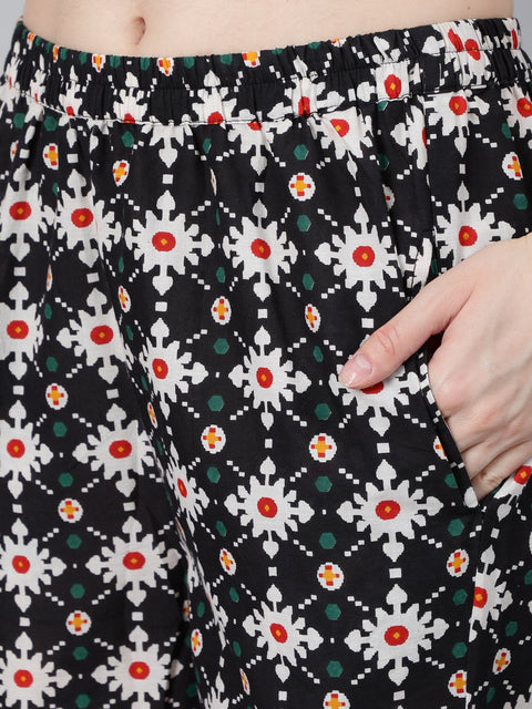 Women Navy Blue Printed Night suit