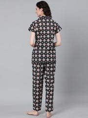 Women Navy Blue Printed Night suit