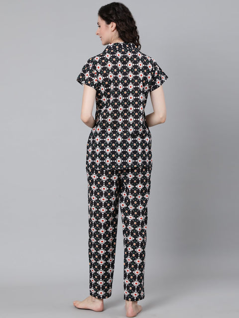 Women Navy Blue Printed Night suit