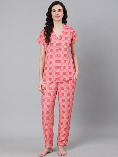 Women Pink Printed Night suit