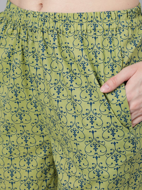 Women Green Printed Night suit