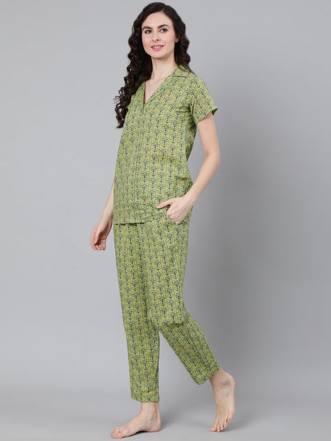 Women Green Printed Night suit