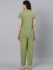 Women Green Printed Night suit