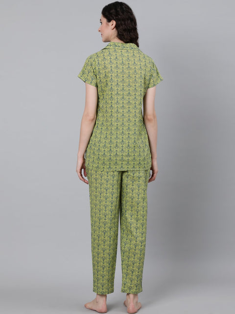 Women Green Printed Night suit