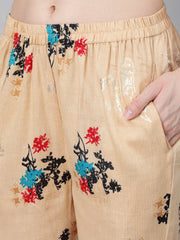 Women Cream Printed Night suit